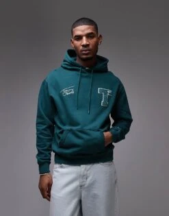 Tommy Jeans Varsity Patch Hoodie In Forest Green For Men Evergreen -Tommy Hilfiger Store 207286170 1 evergreen 1
