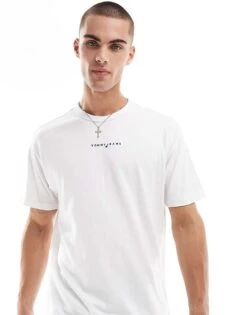 Tommy Jeans Chest Linear Logo T-shirt In White For Men