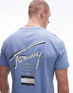 Tommy Jeans Regular Signature Back Print T-shirt In Blue For Men Colorado Blue