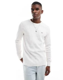 Tommy Jeans Waffle Long Sleeve T-shirt In Off White For Men Ancient White -Tommy Hilfiger Store 207286389 1 ancientwhite 1
