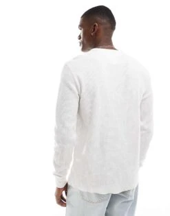 Tommy Jeans Waffle Long Sleeve T-shirt In Off White For Men Ancient White -Tommy Hilfiger Store 207286389 3