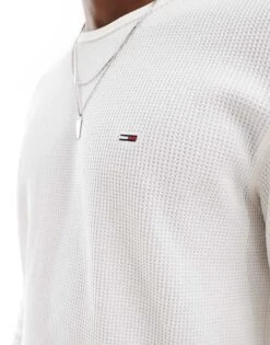 Tommy Jeans Waffle Long Sleeve T-shirt In Off White For Men Ancient White -Tommy Hilfiger Store 207286389 4