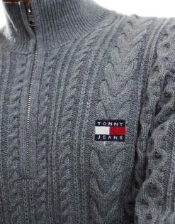 Tommy Jeans Cable Knit 1/4 Zip Jumper In Grey For Men Grey Htr -Tommy Hilfiger Store 207286455 2