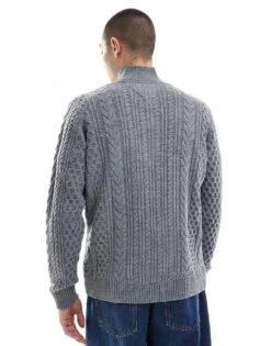Tommy Jeans Cable Knit 1/4 Zip Jumper In Grey For Men Grey Htr -Tommy Hilfiger Store 207286455 3