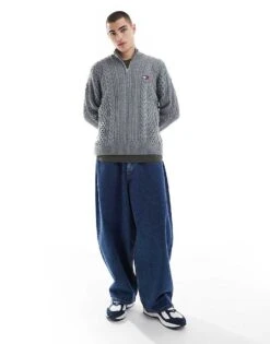 Tommy Jeans Cable Knit 1/4 Zip Jumper In Grey For Men Grey Htr -Tommy Hilfiger Store 207286455 4