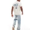 Tommy Jeans Regular Signature Back Print T-shirt In Off White And Blue For Men Newsprint