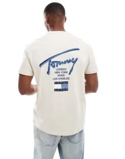 Tommy Jeans Regular Signature Back Print T-shirt In Off White And Blue For Men Newsprint -Tommy Hilfiger Store 207286510 4