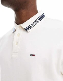 Tommy Jeans Tipped Polo Shirt In Off White For Men Ancient White -Tommy Hilfiger Store 207286518 3