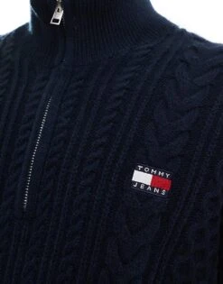 Tommy Jeans Cable Knit 1/4 Zip Jumper In Navy For Men Dark Night Navy -Tommy Hilfiger Store 207286528 3