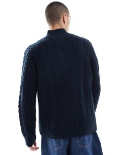 Tommy Jeans Cable Knit 1/4 Zip Jumper In Navy For Men Dark Night Navy -Tommy Hilfiger Store 207286528 4