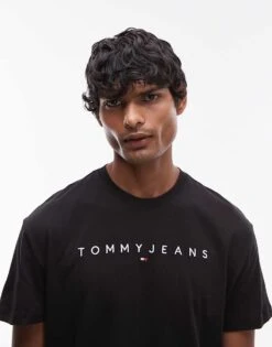 Tommy Jeans Linear Logo T-shirt In Black For Men