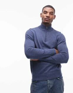 Tommy Hilfiger Half-zip Mock Turtleneck Jumper In Dark Blue For Men Grey Blue -Tommy Hilfiger Store 207577428 1 greyblue 1