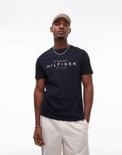 Tommy Hilfiger Logo Crew Neck T-shirt In Navy Blue For Men Dark Blue -Tommy Hilfiger Store 207713907 1 darkblue 1
