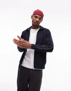 Tommy Hilfiger Contrast Tape Zip-thru Sweatshirt In Navy Blue For Men Dark Blue -Tommy Hilfiger Store 207713923 1 darkblue 1