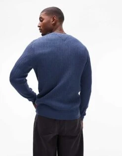 Tommy Hilfiger Herringbone Knit Crew Neck Jumper In Dark Blue For Men -Tommy Hilfiger Store 207713976 3