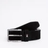 Tommy Hilfiger Logo Square Buckle Leather Belt In Black For Men