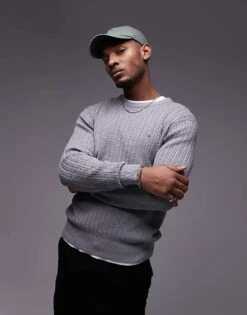 Tommy Hilfiger Herringbone Knit Crew Neck Jumper In Grey For Men