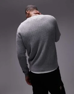 Tommy Hilfiger Herringbone Knit Crew Neck Jumper In Grey For Men -Tommy Hilfiger Store 207714005 3