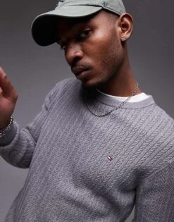 Tommy Hilfiger Herringbone Knit Crew Neck Jumper In Grey For Men -Tommy Hilfiger Store 207714005 4