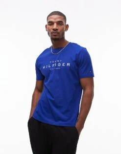 Tommy Hilfiger Logo Crew Neck T-shirt In Royal Blue For Men