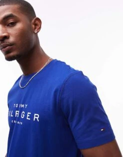 Tommy Hilfiger Logo Crew Neck T-shirt In Royal Blue For Men -Tommy Hilfiger Store 207714158 4