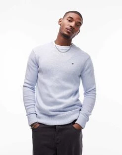 Tommy Hilfiger Flag Embroidery Relaxed Jumper In Light Blue For Men