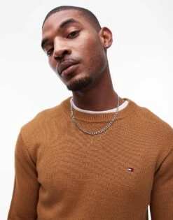 Tommy Hilfiger Flag Embroidery Relaxed Jumper In Brown For Men -Tommy Hilfiger Store 207714872 1 brown 1