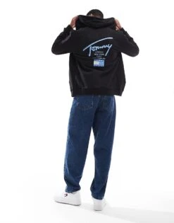 Tommy Jeans Signature Back Logo Zip-thru Hoody In Black For Men