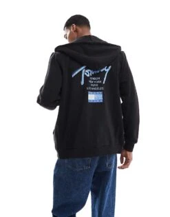 Tommy Jeans Signature Back Logo Zip-thru Hoody In Black For Men -Tommy Hilfiger Store 207714890 4