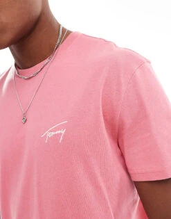 Tommy Jeans Signature Logo Embroidery T-shirt In Pink For Men -Tommy Hilfiger Store 207714994 3