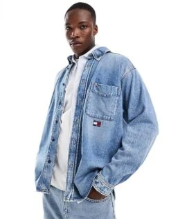 Tommy Jeans Relaxed Fit Distressed Denim Overshirt In Blue For Men -Tommy Hilfiger Store 207715031 1 blue 1