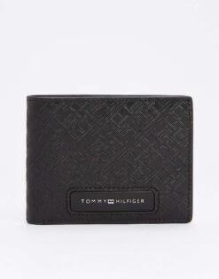 Tommy Hilfiger Th Monogram Bifold Leather Wallet In Black For Men