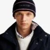 Tommy Hilfiger Corporate Logo Wool Rich Beanie In Navy Blue For Men