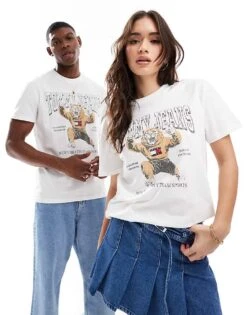 Tommy Jeans Unisex Varsity Tiger T-shirt In Off White For Unisex Ecru