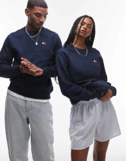 Tommy Jeans Unisex Badge Sweatshirt In Navy For Unisex Dark Night Navy