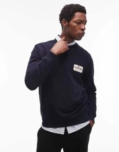 Tommy Hilfiger Patch Logo Sweatshirt In Navy For Men Desert Sky -Tommy Hilfiger Store 207758685 1 desertsky 1