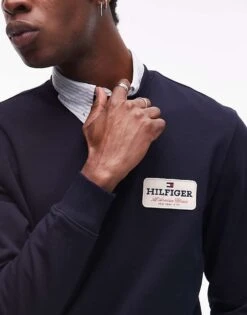 Tommy Hilfiger Patch Logo Sweatshirt In Navy For Men Desert Sky -Tommy Hilfiger Store 207758685 2