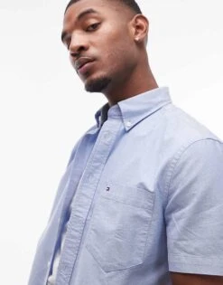 Tommy Hilfiger Heritage Oxford Short Sleeve Shirt In Pale Blue For Men Shirt Blue -Tommy Hilfiger Store 207759018 3