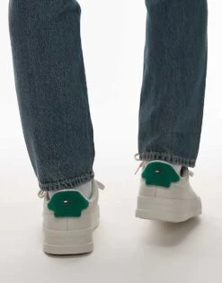 Tommy Hilfiger Leather Court Trainers In Off White And Green For Men Alabaster -Tommy Hilfiger Store 207759083 3