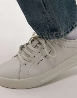 Tommy Hilfiger Leather Court Trainers In Off White And Green For Men Alabaster -Tommy Hilfiger Store 207759083 5