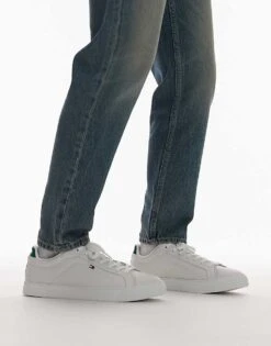 Tommy Hilfiger Icon Leather Court Trainers In White For Men Ecru