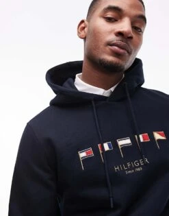 Tommy Hilfiger Multi Flag Logo Hoodie In Navy For Men Desert Sky 654 920 -Tommy Hilfiger Store 207759273 3