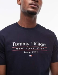 Tommy Hilfiger Centre Stack Linear Logo T-shirt In Black For Men Desert Sky -Tommy Hilfiger Store 207759411 3