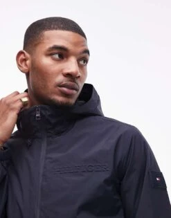 Tommy Hilfiger Hooded Rain Jacket In Navy For Men Desert Sky