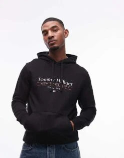 Tommy Hilfiger Centre Stack Logo Hoodie In Black For Men Black 660 910