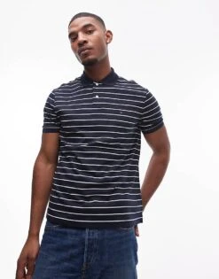 Tommy Hilfiger Regular Cotton Polo Shirt In Navy Stripe For Men Desert Sky / Ecru