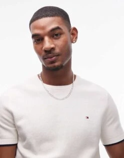 Tommy Hilfiger Tipped Knitted T-shirt In Off White For Men Ivory Petal -Tommy Hilfiger Store 207759507 1 ivorypetal 1