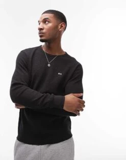 Tommy Jeans Waffle Long Sleeve Top In Black For Men -Tommy Hilfiger Store 207794699 1 black 1