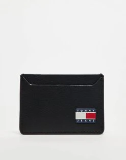 Tommy Jeans Heritage Leather Card Holder In Black For Men