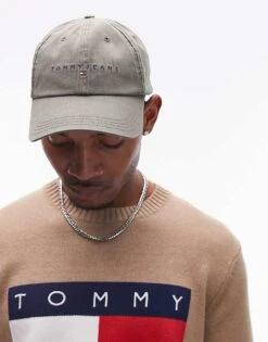 Tommy Jeans Linear Logo Cap In Washed Green For Men Pewter Green